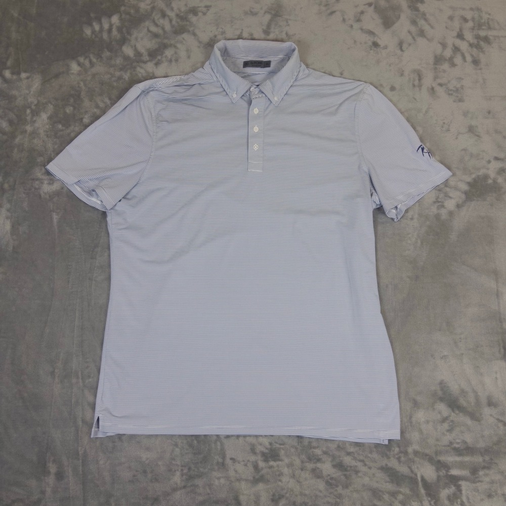 G/FORE Polo Shirt Mens XL Blue Micro Stripe Button Down Short Sleeve Golf Top